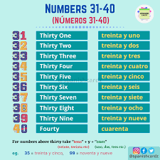 Numeros 31 40 Flashcards Words Cards