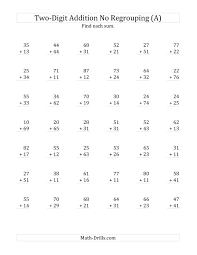 Two digit addition with regrouping, two digit addtion without regrouping. 2 Digit Addition With No Regrouping A Addition Worksheet Addition Worksheets Free Math Worksheets Math Addition Worksheets