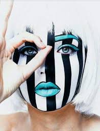Black And White Halloween Makeup Ideas Halloween Costume Makeup And Face Paint Cosplay Black And White Stripes Blue Lips Not Scary Blue Eyebrows Whi Pop Art Makeup Costume Makeup Fantasy Makeup