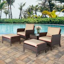5 Pcs Patio Furniture Set Outdoor Chair And Ottoman Set With Cushions Side Table Pe Wicker Rattan In 2020 Outdoor Furniture Sets Comfortable Outdoor Furniture Conversation Set Patio