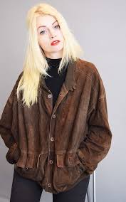 Cool Vintage 80 S Retro Brown Genuine Suede Oversized Bomber Jacket Top Featuring Striped Lining Inside Fashion Bomber Jacket Vintage Jackets