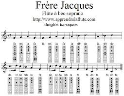 Frere Jacques A La Flute A Bec En Fa Majeur Et Doigtes Baroques Flute A Bec Flute Partition Flute A Bec