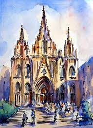 Barcelona Cathedral Of Santa Eulalia Urban Sketching City Painting Art Inspiration