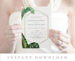 Hawaii Wedding Invite Tropical Leaf Invite Wedding Invitation Tropical Wedding Hawaii Wedding Invitations Wedding Invitations Diy Trendy Wedding Invitations