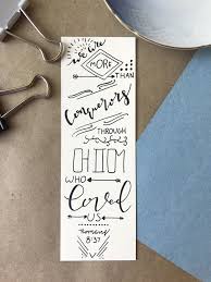 Rom 8 37 Hand Lettered Bookmark Handmade Paper Bookmark Bookmark Bible Verse Separador