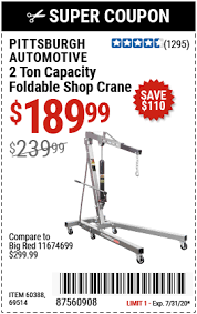Iamdistracted 125 views1 year ago. Pittsburgh Automotive 2 Ton Capacity Foldable Shop Crane For 189 99 Harbor Freight Coupons