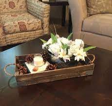 144.05 kb, 528 x 351. Stained Decorative Tray With Brackets Rustic Decor Coffee Table Tray Countertop Coffee Table Decor Tray Decorating Coffee Tables Coffee Table Centerpieces