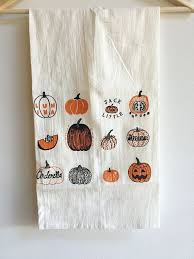 Pumpkin Tea Towel Halloween Tea Towel Flour Sack Tea Towel Hostess Gift Torchon Linge De Cuisine Broderie