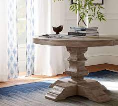 It is made of durable mdf, which subsequently had a white coating on all surfaces. Banks Round Pedestal Extending Dining Table Pottery Barn