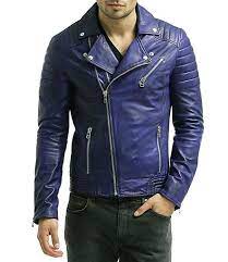 Stylish Men S Lambskin Leather Bomber Biker Jacket Men Blue Leather Jacket Jaket Kulit Jaket Jaket Motor