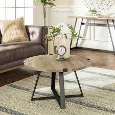 Walker Edison 30 In Grey Wash Black Rustic Urban Industrial Wood And Metal Wrap Round Coffee Table Hdf30mwctgw The Home Depot Coffee Table Round Metal Coffee Table Round Coffee Table
