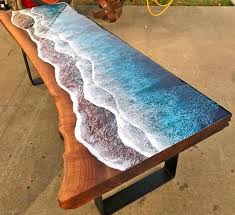 Incredible Resin Tables Made To Look Like Ocean Waves Washing Up On Shore In 2020 Resin Table Resin Furniture Coffee Table