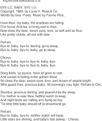 Old Time Song Lyrics For 49 Bye Lo Baby Bye Lo