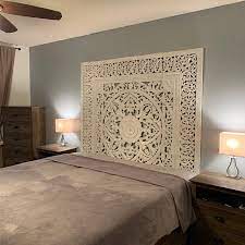 King Size Framed Bed Headboard Mandala Wall Art Mounted Wood Etsy Headboards For Beds Carved Headboard King Size Bed Headboard