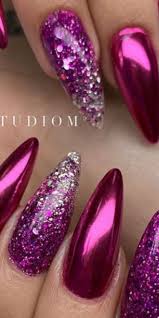 Brilliant Magenta And Glitter Nail Polish Nail Art Purple Glitter Nails Magenta Nails Purple Nails