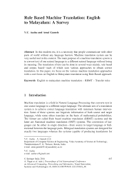 Pdf Rule Based Machine Translation English To Malayalam A Survey