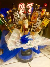 Perfect Alcohol Gift Basket For Someone S Birthday Using Foam Wooden Skewers Hot Glue And Mini Bottles Alcohol Gift Baskets Alcohol Gifts Valentine Gifts