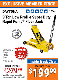 Pittsburgh 1.5 ton aluminum rapid pump racing floor jack for $69.99. Harbor Freight Tools Coupon Database Free Coupons 25 Percent Off Coupons Toolbox Coupons 3 Ton Daytona Professional Steel Floor Jack Super Duty