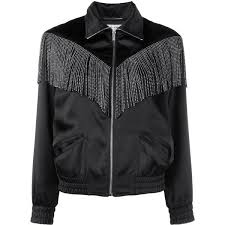 Black And White Satin Bomber Jacket Saint Laurent Fringed Satin Blouson Jacket 17 955 Cny Liked On Polyvore Featuring Outerwear Jackets With Images Embellished Bomber Jacket Jackets Embellished Jacket