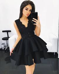 Cute Black Lace Short Homecoming Dress V Neck Short Prom Dress From Shedress In 2020 Black Prom Dress Short Black Homecoming Dress Homecoming Dresses Short Black