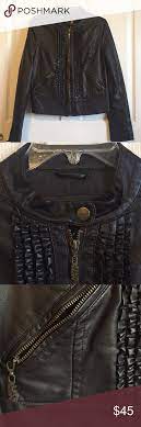 Miss Sixty Sz M Dark Brown Faux Leather Jacket This Jacket Is So Fun It S Got A Great Ruffle De Brown Faux Leather Jacket Faux Leather Jackets Leather Jacket