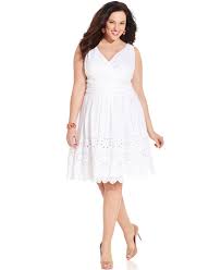 Sl Fashions Plus Size Dress Sleeveless Ruched Eyelet Dresses Plus Sizes Macy S White Dress Summer White Eyelet Dress Plus Size Dress