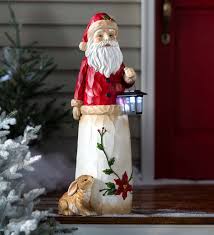 Woodland Santa Statue With Solar Lantern Santa Statues Poinsettia Decor Dollhouse Christmas