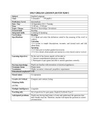 Check spelling or type a new query. Daily English Lesson Plan For Year 5 20 September 2011 Lesson Plan Reading Comprehension
