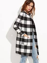 Black And White Checkered Jacket Black And White Checkered Collarless Coat Collarless Coat White Collarless Coat Plaid Fashion