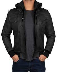Edinburgh Black Hooded Leather Jacket Leather Jacket With Hood Black Leather Jacket Men Leather Jacket Men