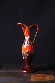 Vintage Vallauris Pottery Jug Vase 1960 39 S French Ceramics Orange And Brown Drip Glaze Retro Studio Pottery Pottery Jug Pottery Mid Century Decor