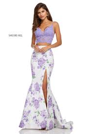 Sherri Hill 52635 Two Piece Floral Print Mermaid Dress Prom Dresses Two Piece Sherri Hill Dresses Prom Dresses