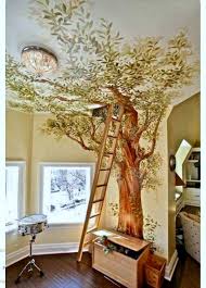 Tall Tree Painted Wall Mural Art That Flows Onto The Ceiling Kid Room Decor Hidden Rooms Secret Rooms