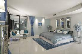 Blue And Silver Master Bedroom Silver Bedroom Bedroom Wall Paint Mid Century Modern Interior Design