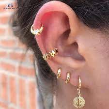 Free returns for 365 days on all orders 5 Pcs Lot Gold Color Portrait Dangle Earrings For Women Ear Piercing Jewelry Set Fake Piercing Nose Ring Faux Piercing Oreille Fake Earrings Studs Wish