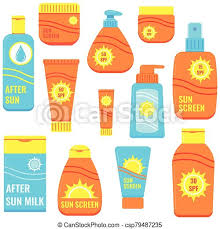 Template for ads 3d illustration. Sunscreen Bottles Vector Icon Set Isolated On White Background Flat Design Cartoon Style Tube Of Sunscreen After Sun Lotion Canstock