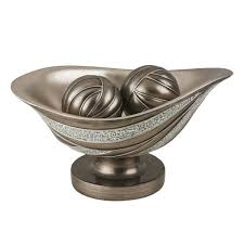 Ok Lighting Silver Kairavi Polyresin Decorative Bowl With Spheres Ok 4292b The Home Depot