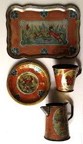 Antique German Tin Litho Child S Toy Tea Set Forest Animals Toy Tea Set Antiques Antique Toys
