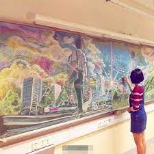 students create amazing chalk drawings on classroom blackboard and seeing teacher erase them will break your heart chalkboard drawings chalk drawings chalkboard art