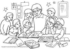 One of the most important period in growing up a child is the preschool one, between the ages of three and five, when kindergartens play a very important role in children's education.among the most important elements that are learned in this period of life are communication, understanding the world around and creativity developed in all ways, dad and mom. Teacher And Children Colouring Page School Coloring Pages Coloring Pages For Kids Colouring Pages