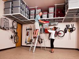 First, you'll need to cut yourself 2 lengths of 2 by 4, each one should be 4 feet in length. Overhead Garage Storage Ceiling Mounted Racks