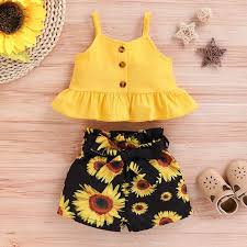 Black And Yellow Outfits For Kids Baby Girl 6 36m Yellow Vest Top Black Sunflower Shorts In 2020 Kids Fashion Yellow Baby Girl Clothes Girl Outfits