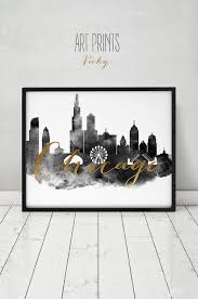 Black And White Chicago Skyline Wall Art Chicago Watercolor Print Black White Faux Gold Text Wall Art Chicago Illinois Skyline City Poster Wedding G Chicago Wall Art City Prints Chicago Poster