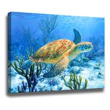 Amazon Com Bathroom Decor Sea Turtle Pictures Painting Wall Art Beach Decor Canvas Prints Nautical Bathroom Wall Decor Canvas Wall Art Coastal Decor Ocean Decor Small Framed Artwork For Walls Size 12 X16 Inch Posters