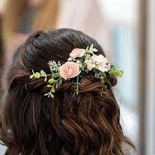 The idea of matching or complementary rings is extremely romantic. Beige Flower Hair Comb Peach Bridal Hair Comb Wedding Hair Etsy Bridesmaid Corsage Flowers In Hair Flower Hair Comb