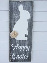 Happy Easter Wood Sign With Bunny And Tail Made From Fabric Easter Wood Signs Easter Wood Crafts Easter Wood Projects