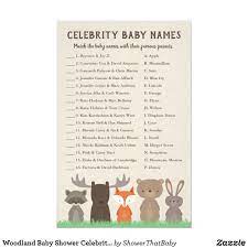 Woodland Baby Shower Celebrity Baby Name Quiz Game Flyer Our Woodland Baby Shower Celebrity B Baby Shower Woodland Woodland Animal Baby Shower Celebrity Babies