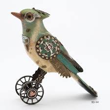 Mullanium Songbird Blue Chickadee On Wheels Museum Outlets Jpg Steampunk Bird Steampunk Animals Bird Art