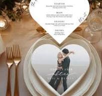 Personalized Photo Heart Charger Plate Menu | Custom Wedding Place Setting  | Heart Shaped Charger with Names | Reception Table Decor
