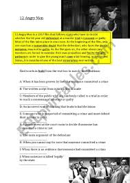 Twelve angry men teachers notes. 12 Angry Men Legal Vocab And Discussion Esl Worksheet By Northern85
